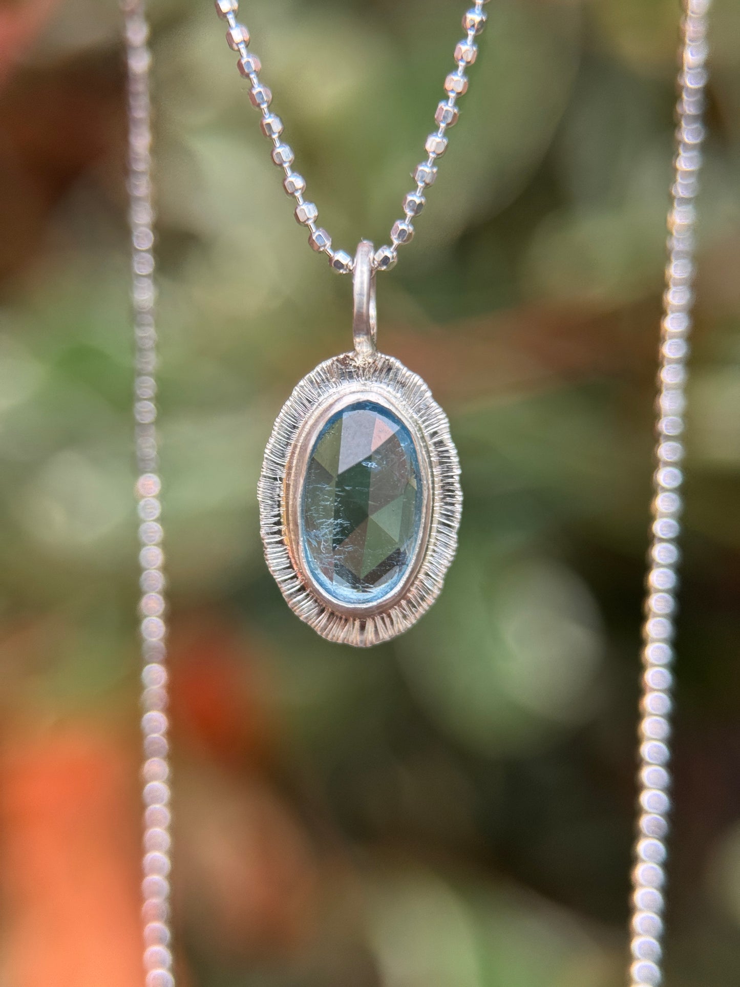 Rose cut blue Aquamarine pendant