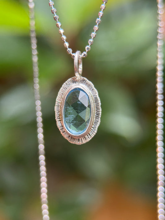 Rose cut blue Aquamarine pendant