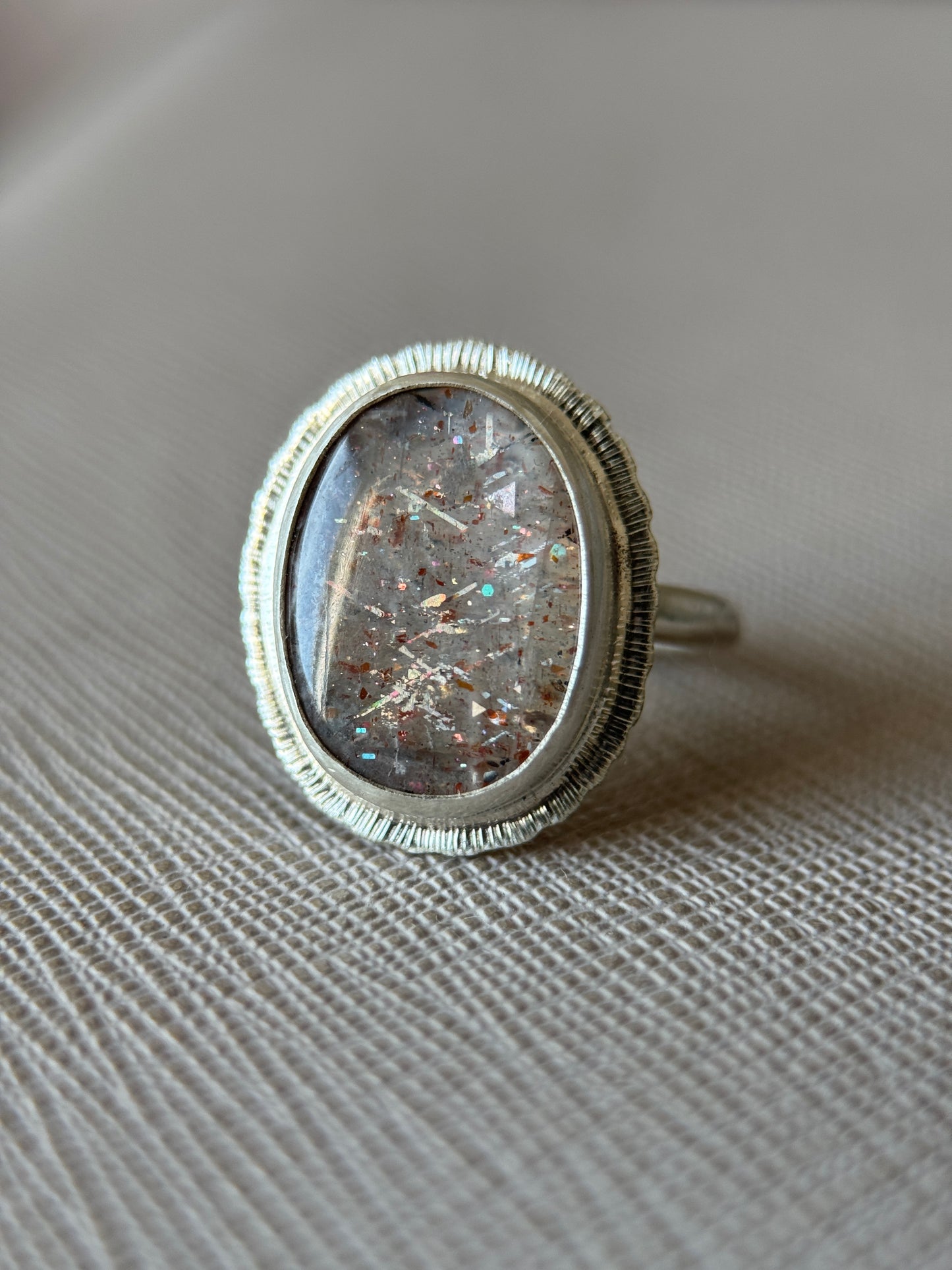 Rainbow Lattice Sunstone ring