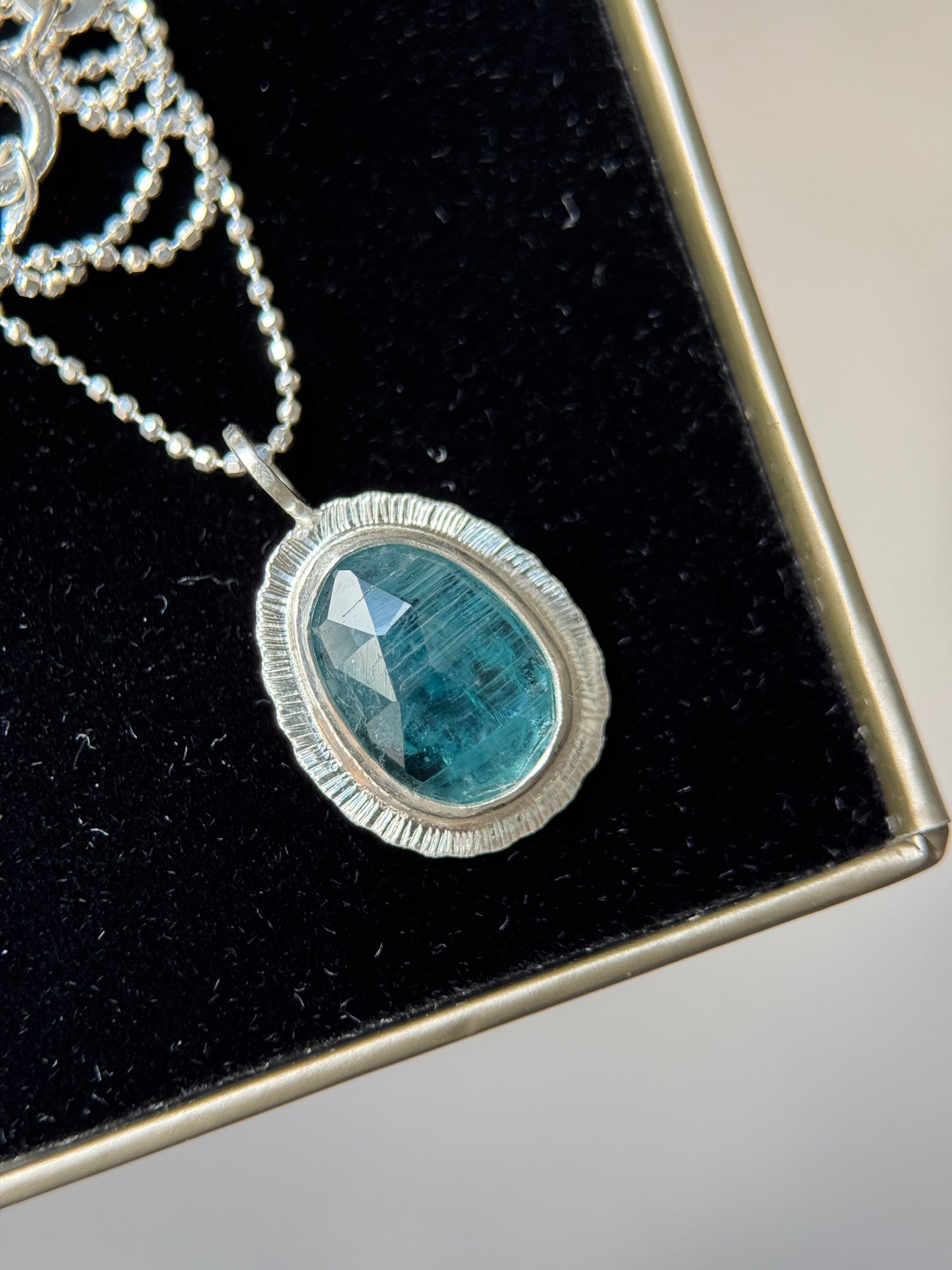 Rose cut neon Kyanite pendant