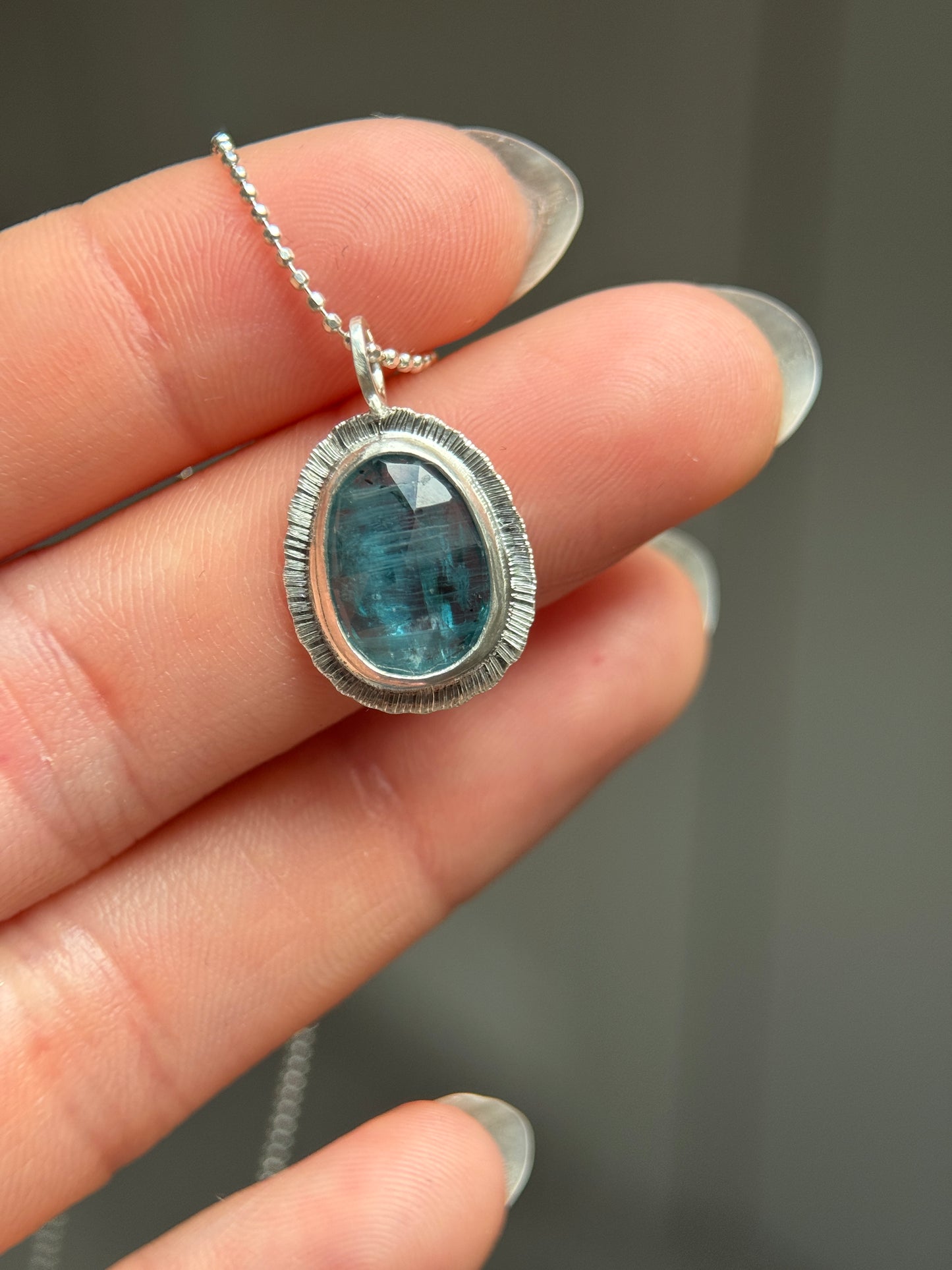 Rose cut neon Kyanite pendant