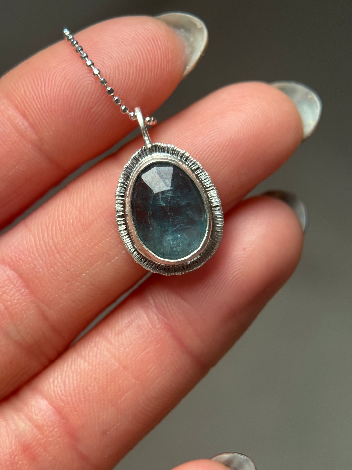 Rose cut neon Kyanite pendant
