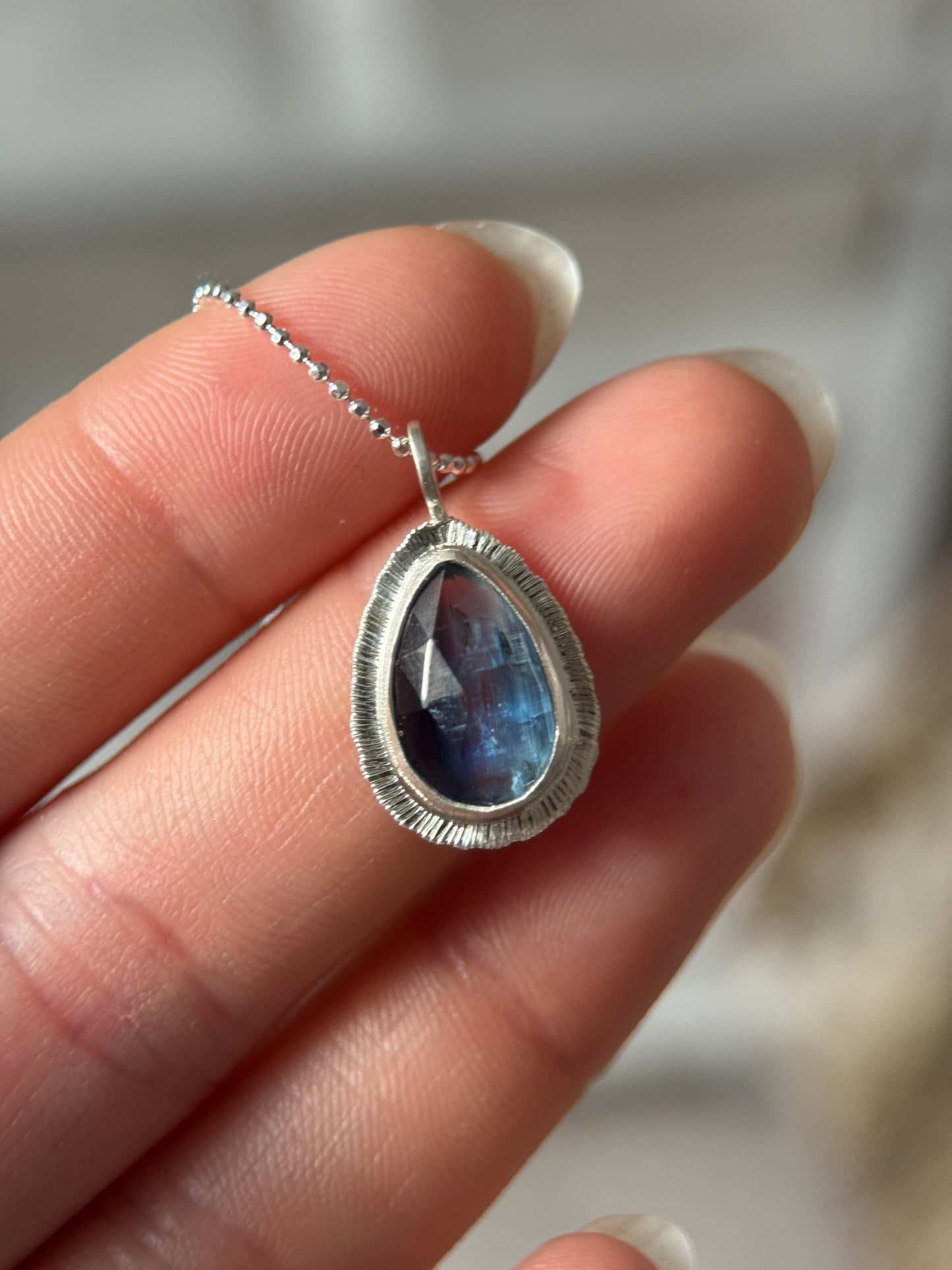 Rose cut blue Kyanite pendant