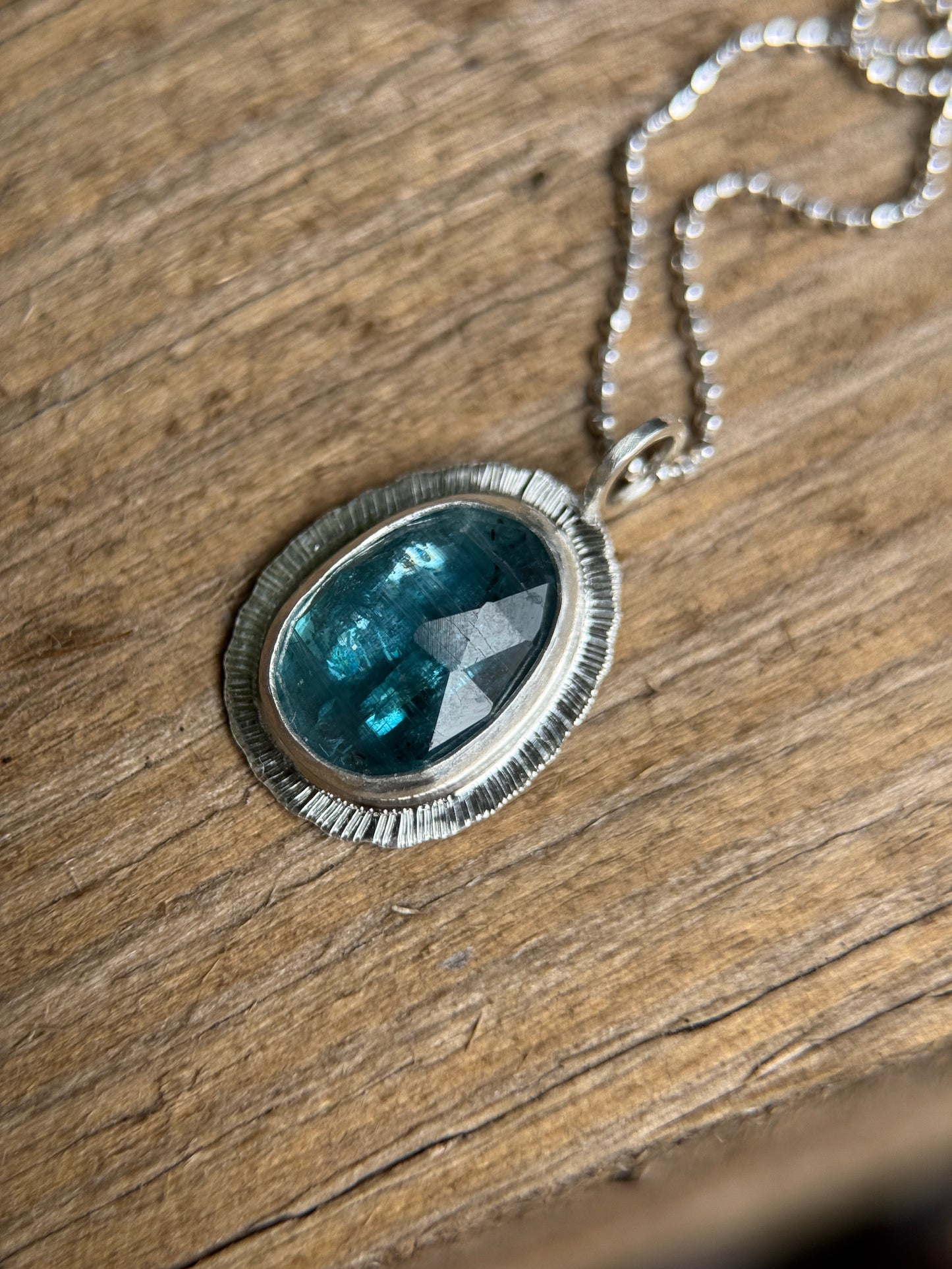 Rose cut neon Kyanite pendant