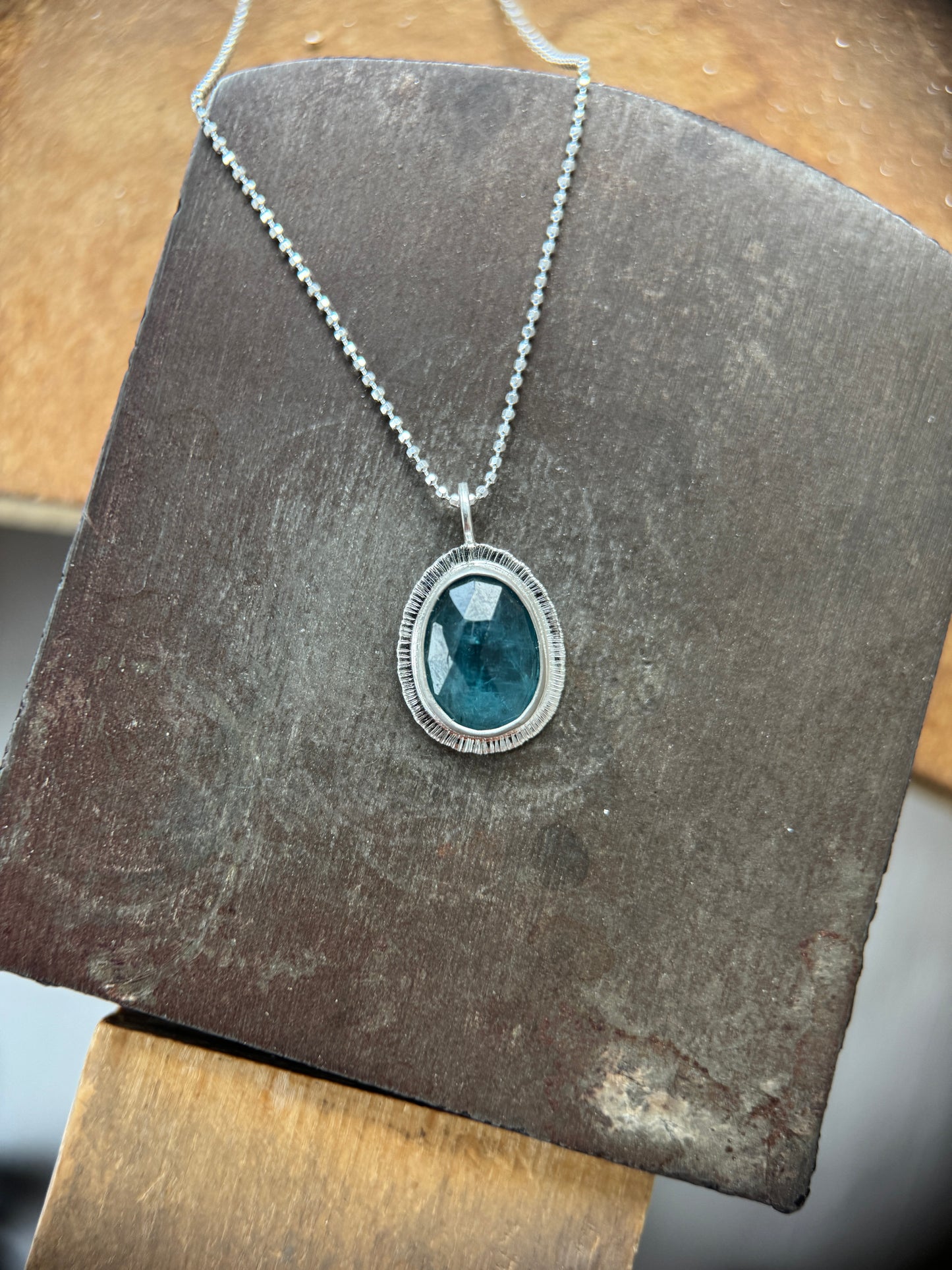 Rose cut neon Kyanite pendant