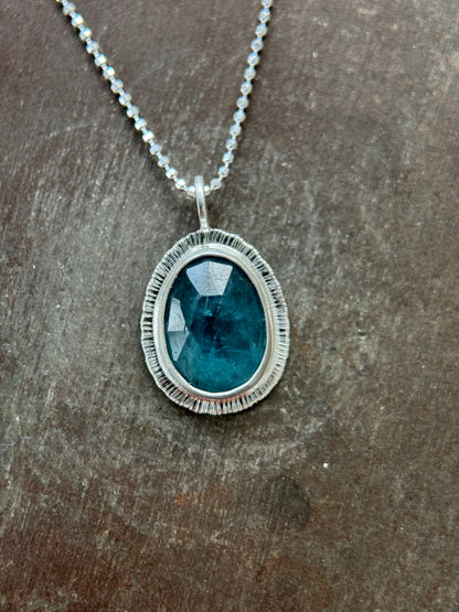Rose cut neon Kyanite pendant