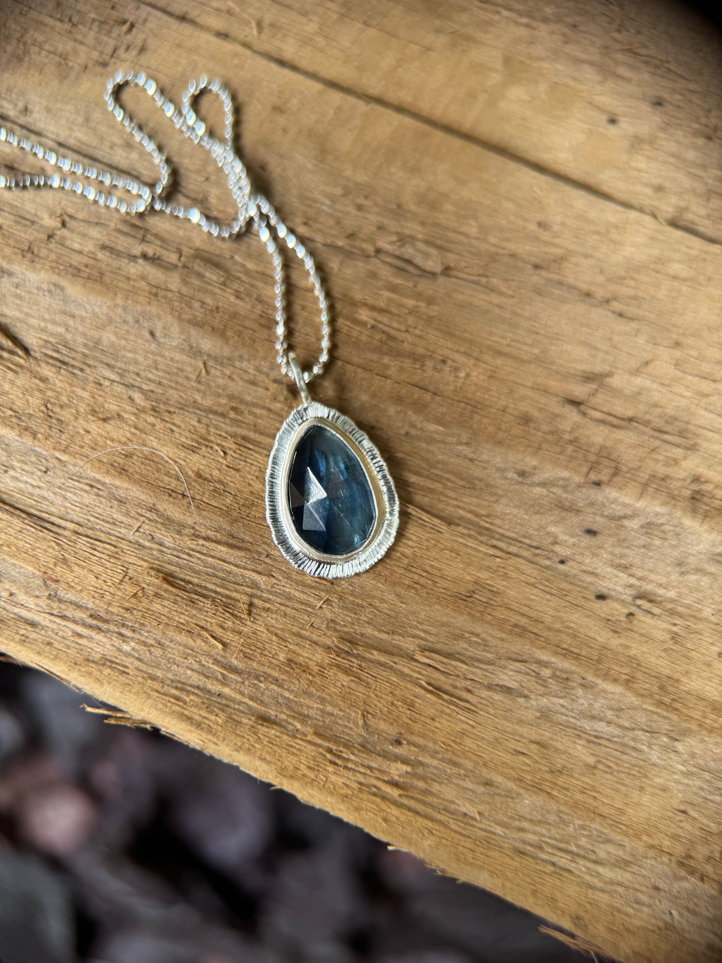 Rose cut blue Kyanite pendant