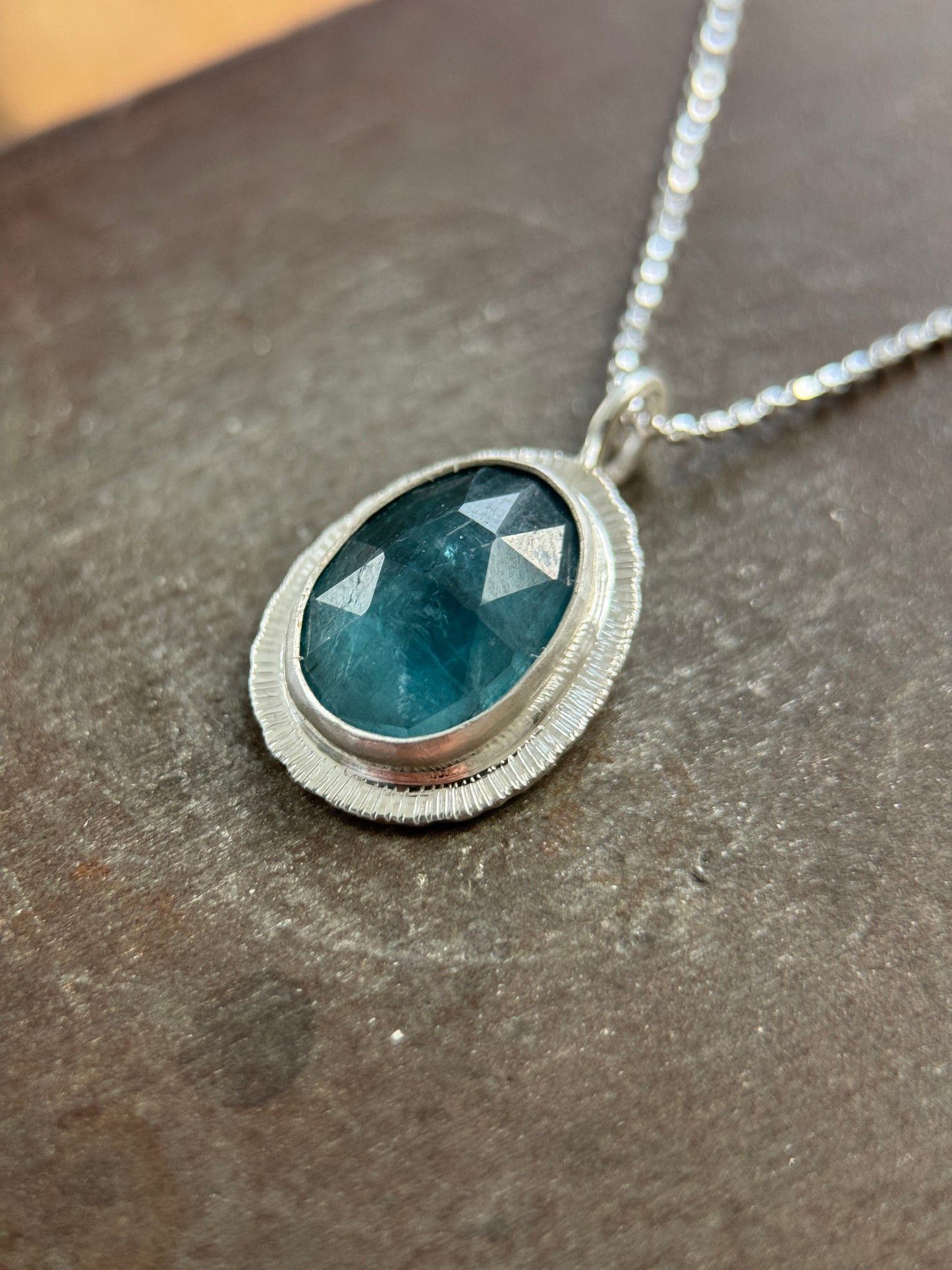 Rose cut neon Kyanite pendant