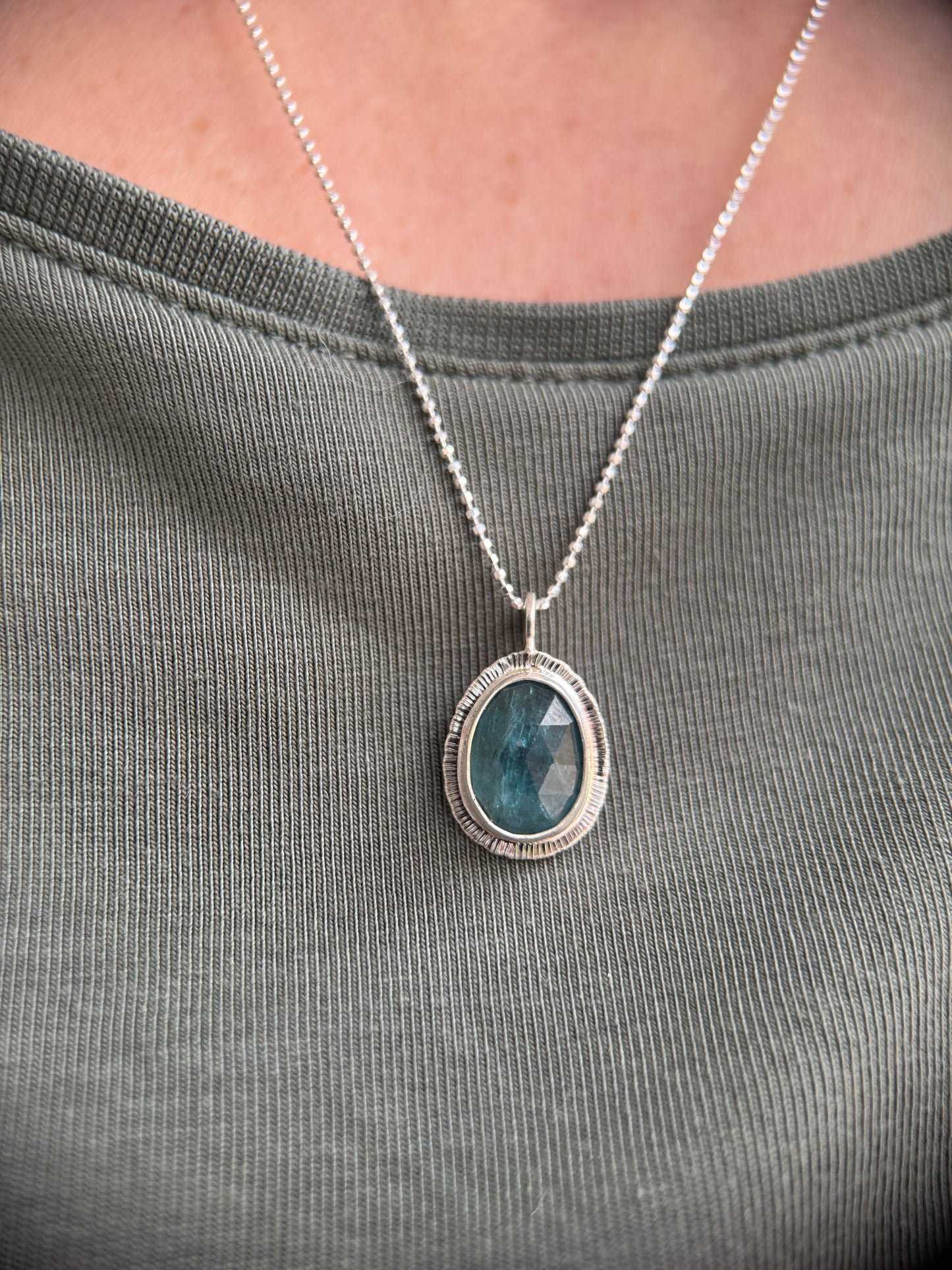 Rose cut neon Kyanite pendant