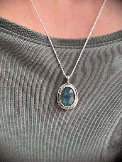 Rose cut neon Kyanite pendant