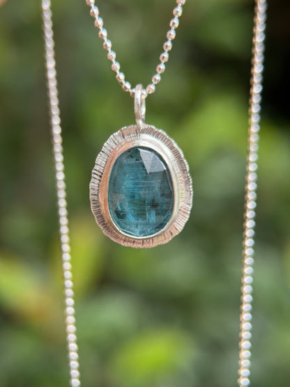 Rose cut neon Kyanite pendant