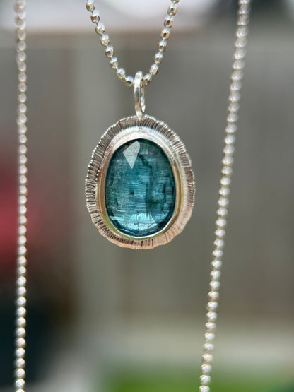 Rose cut neon Kyanite pendant