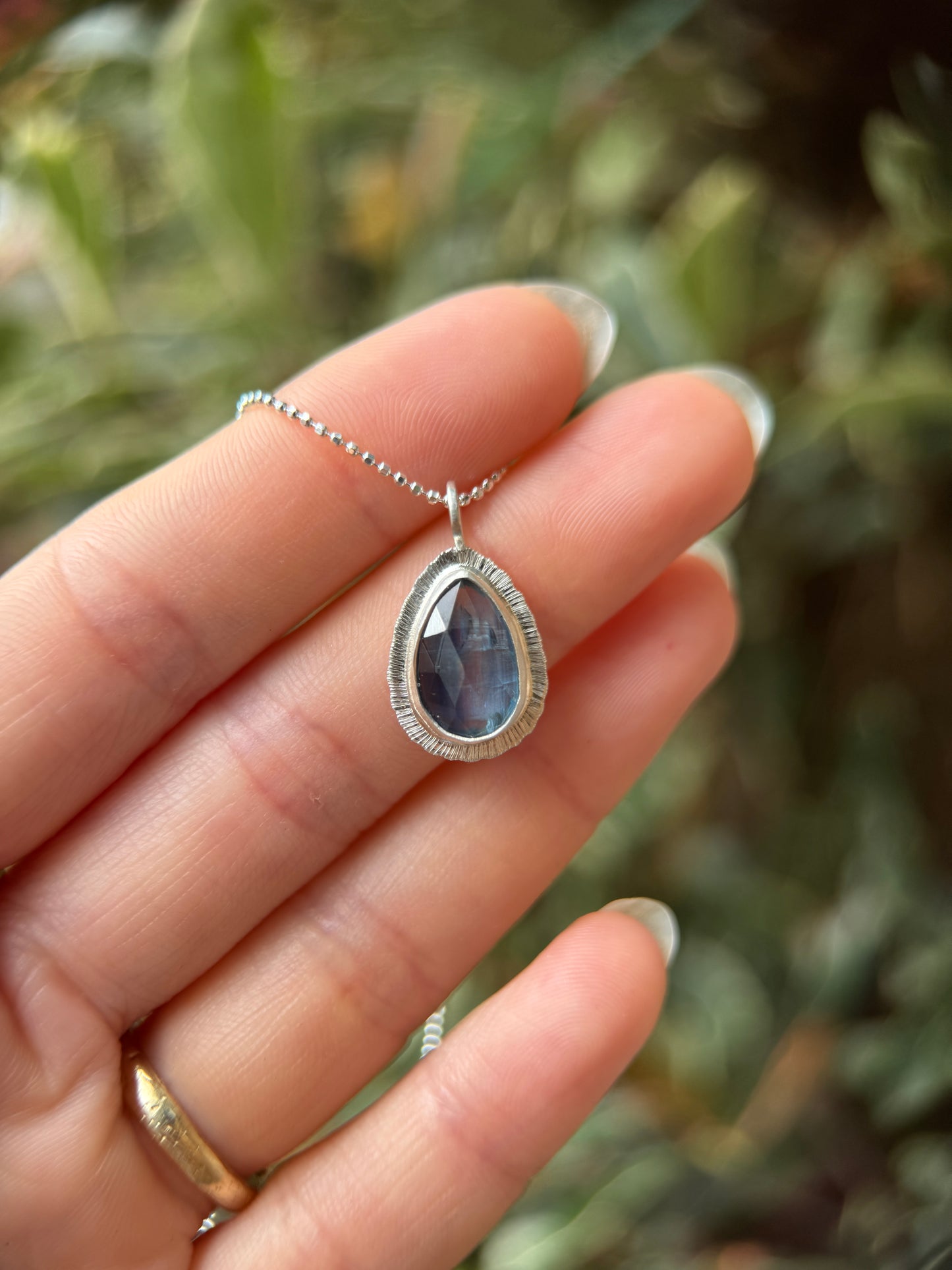 Rose cut blue Kyanite pendant