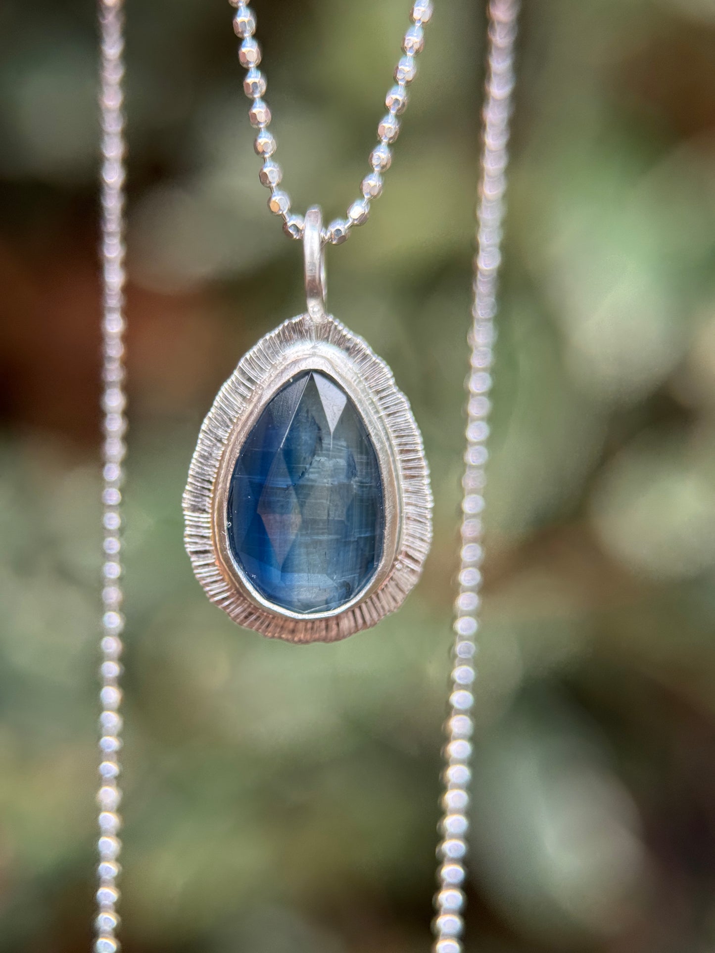 Rose cut blue Kyanite pendant