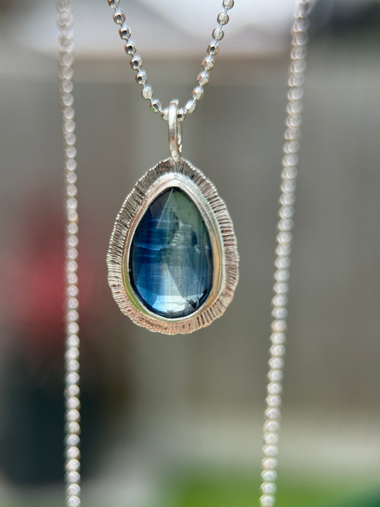 Rose cut blue Kyanite pendant