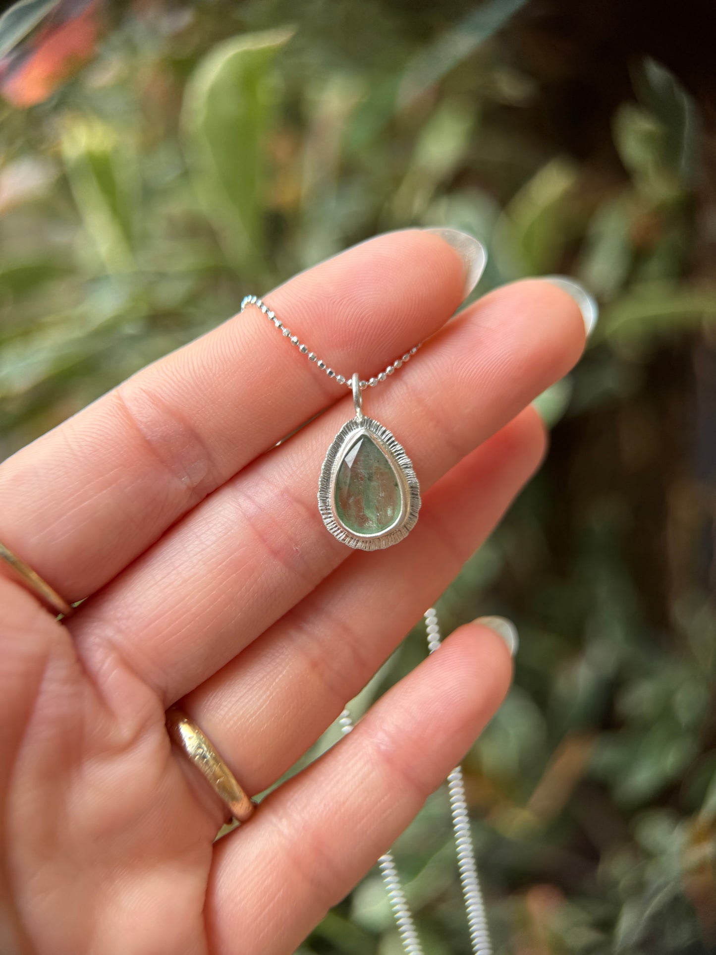 Rose cut Green Kyanite pendant