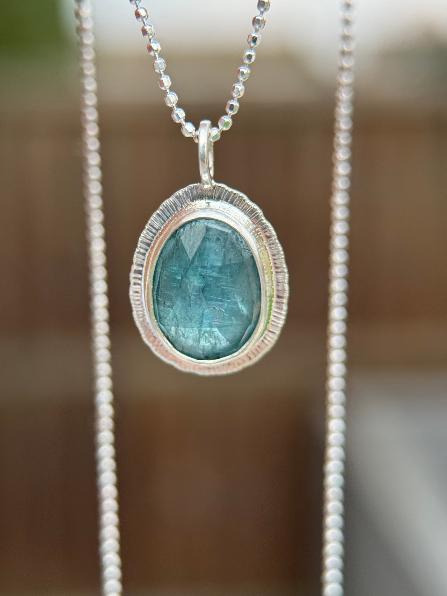 Rose cut neon Kyanite pendant