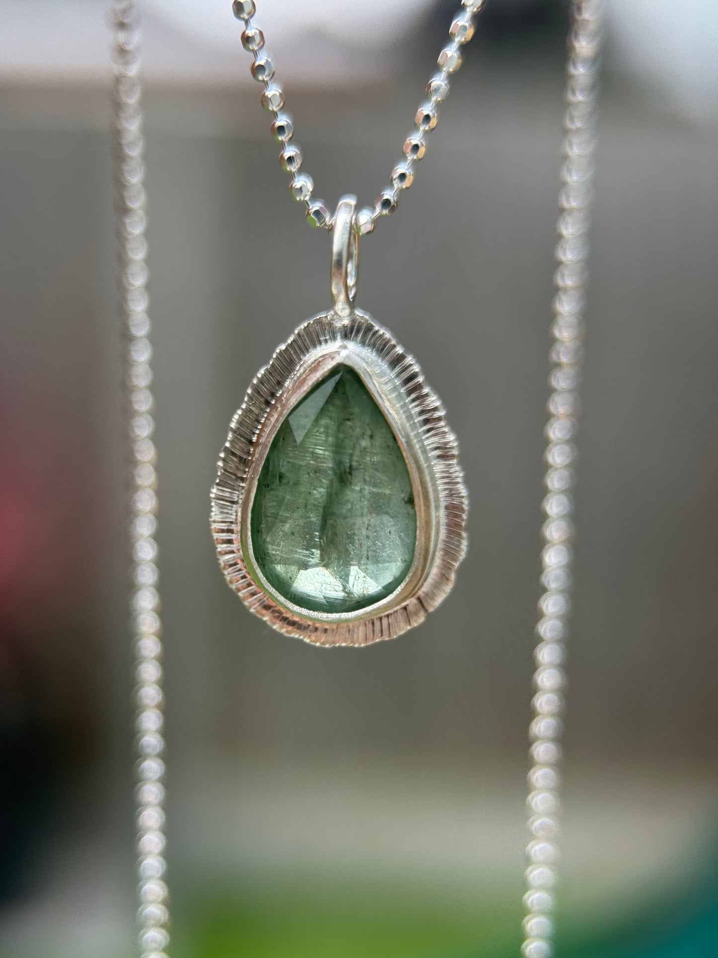 Rose cut Green Kyanite pendant