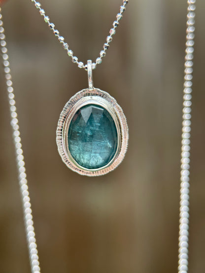 Rose cut neon Kyanite pendant