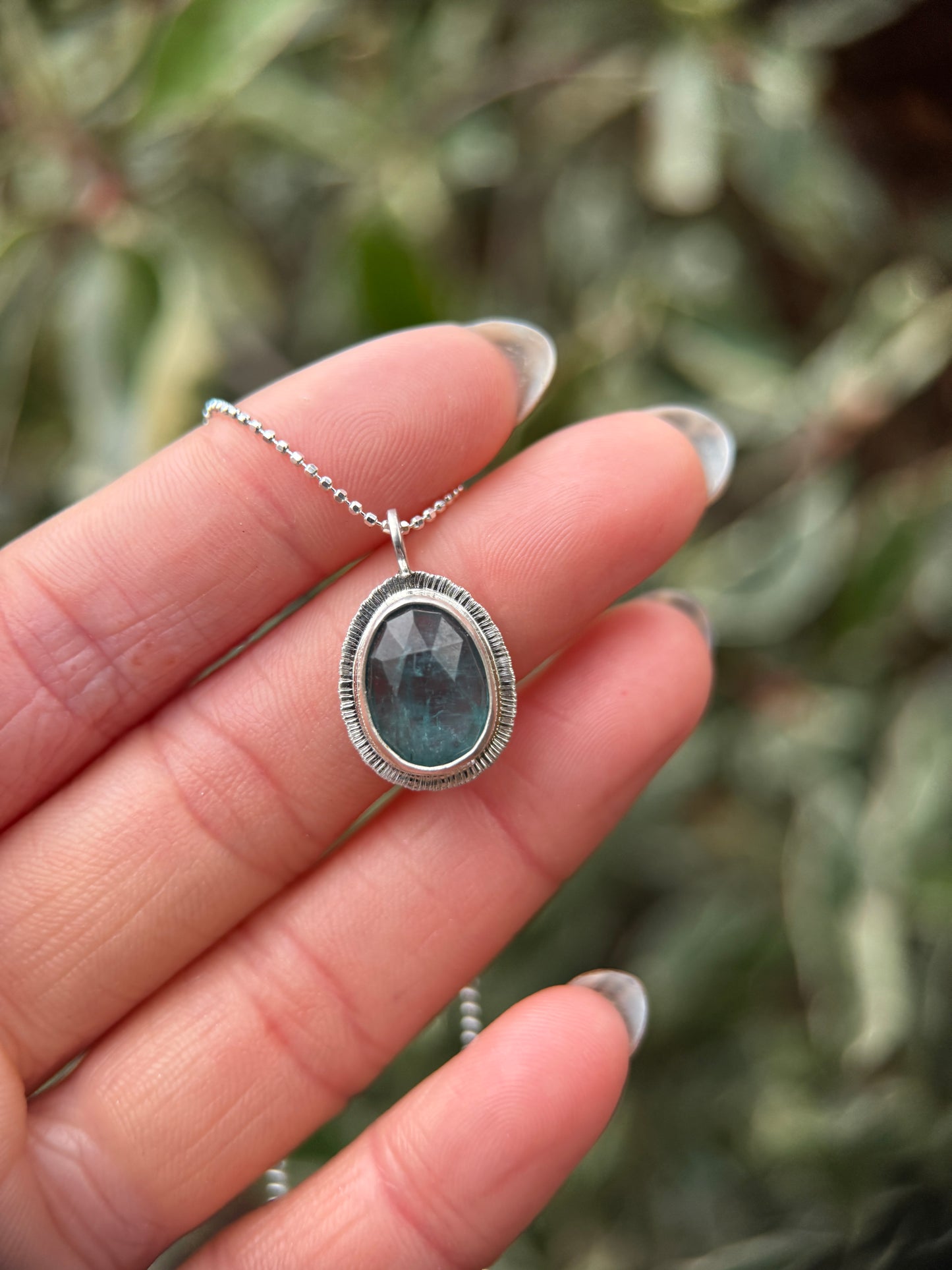 Rose cut neon Kyanite pendant
