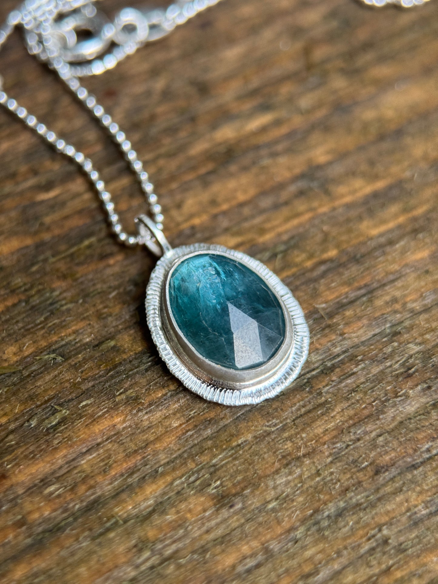 Rose cut neon Kyanite pendant