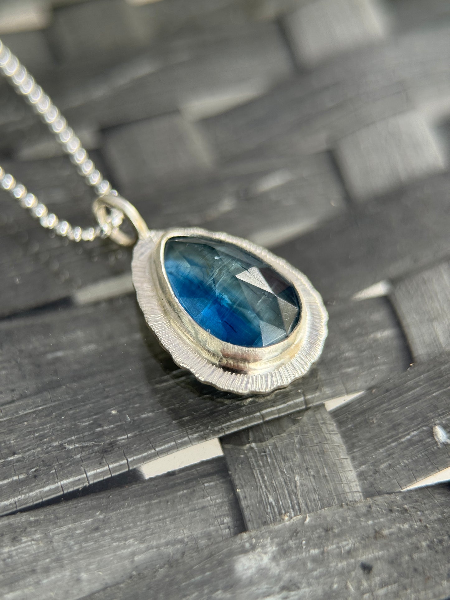 Rose cut blue Kyanite pendant