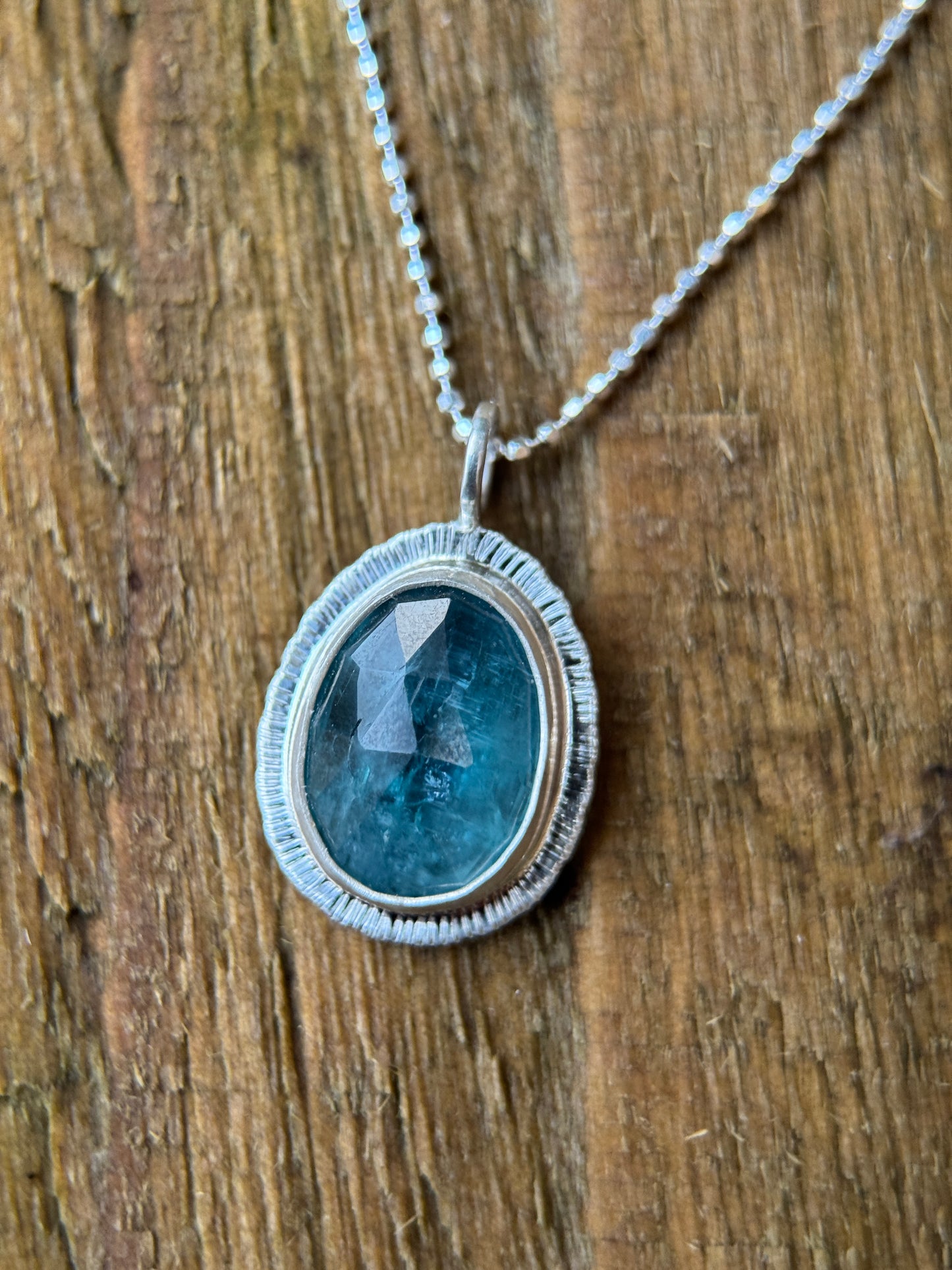 Rose cut neon Kyanite pendant