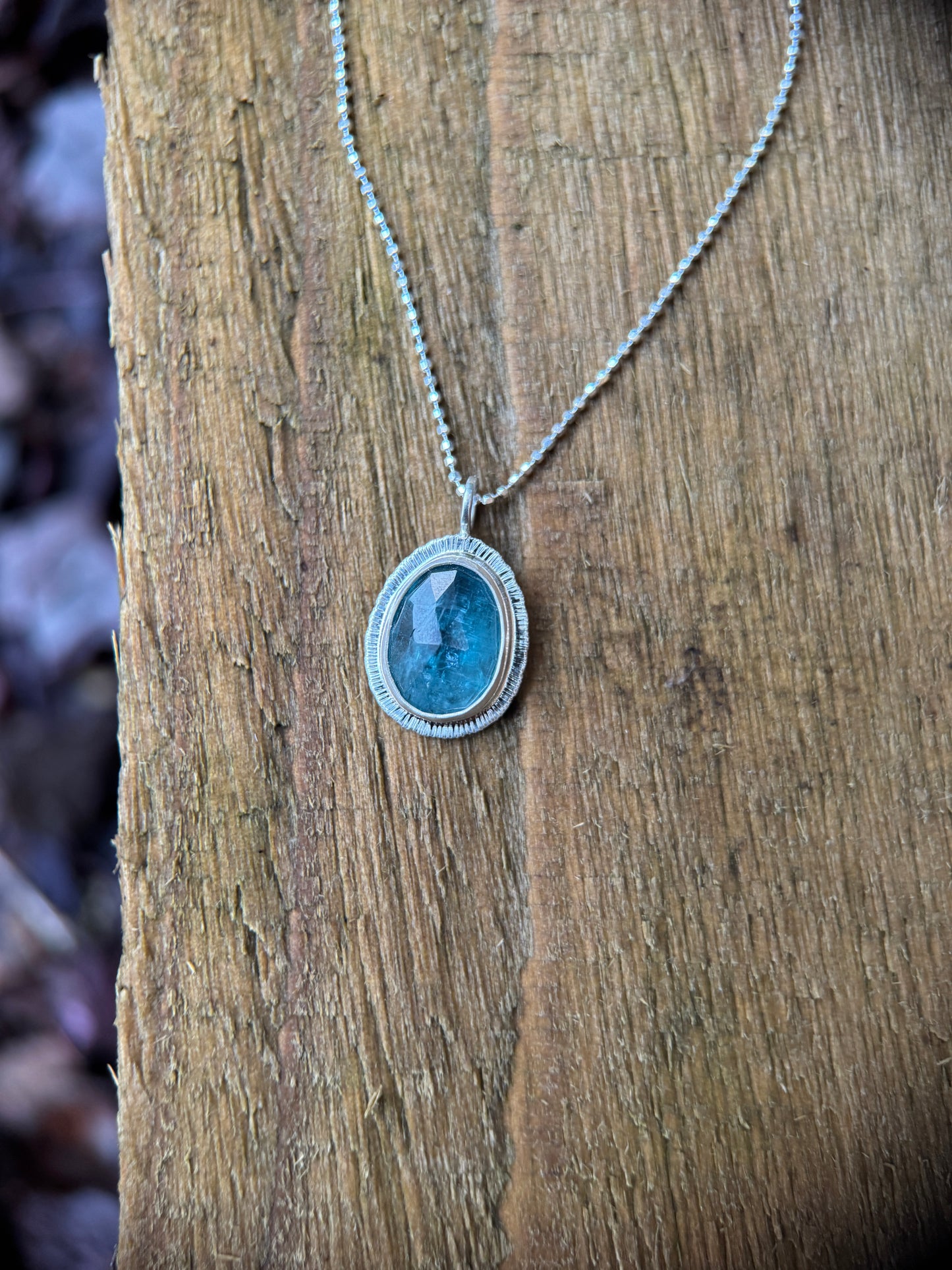 Rose cut neon Kyanite pendant