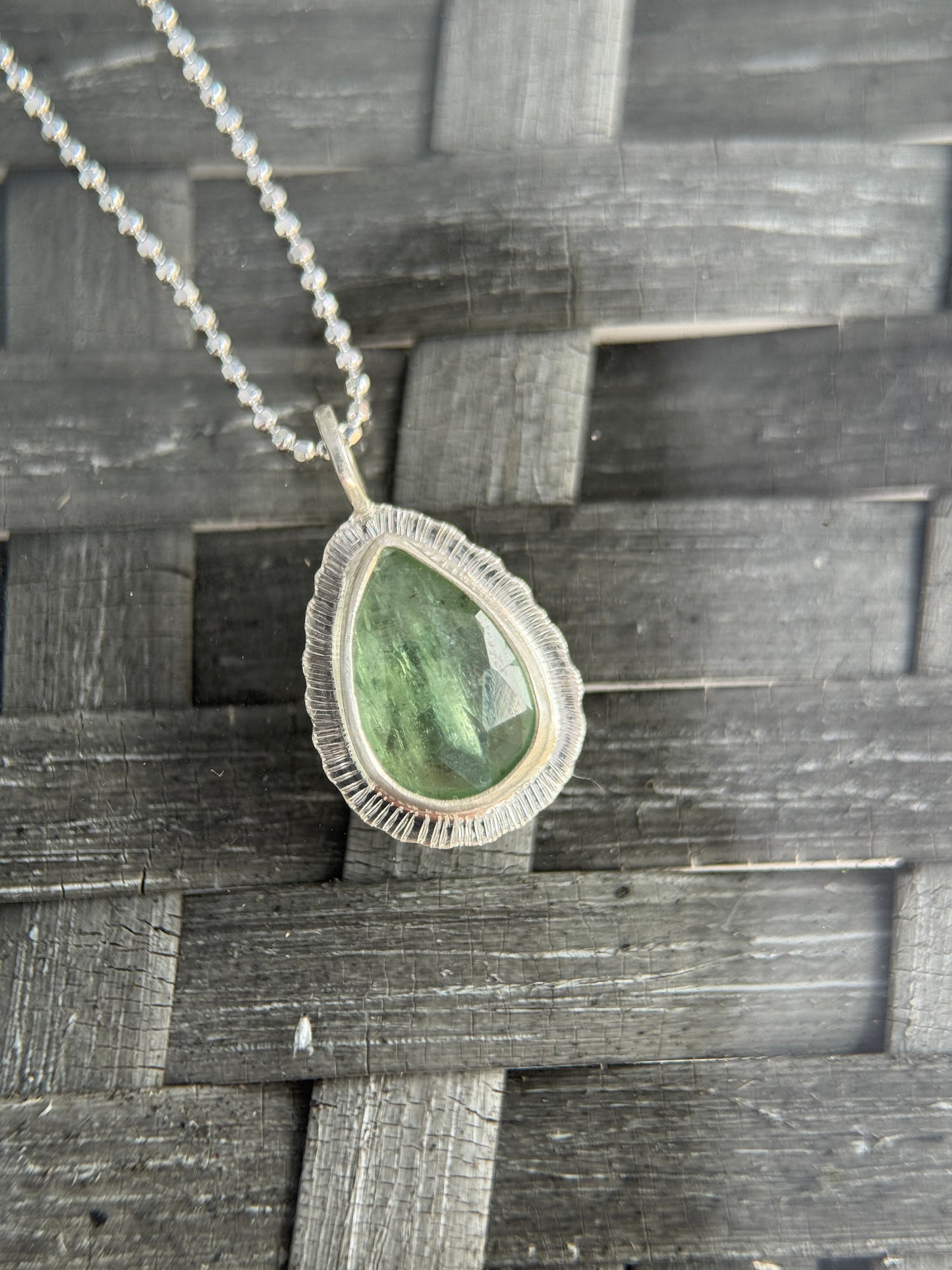 Rose cut Green Kyanite pendant