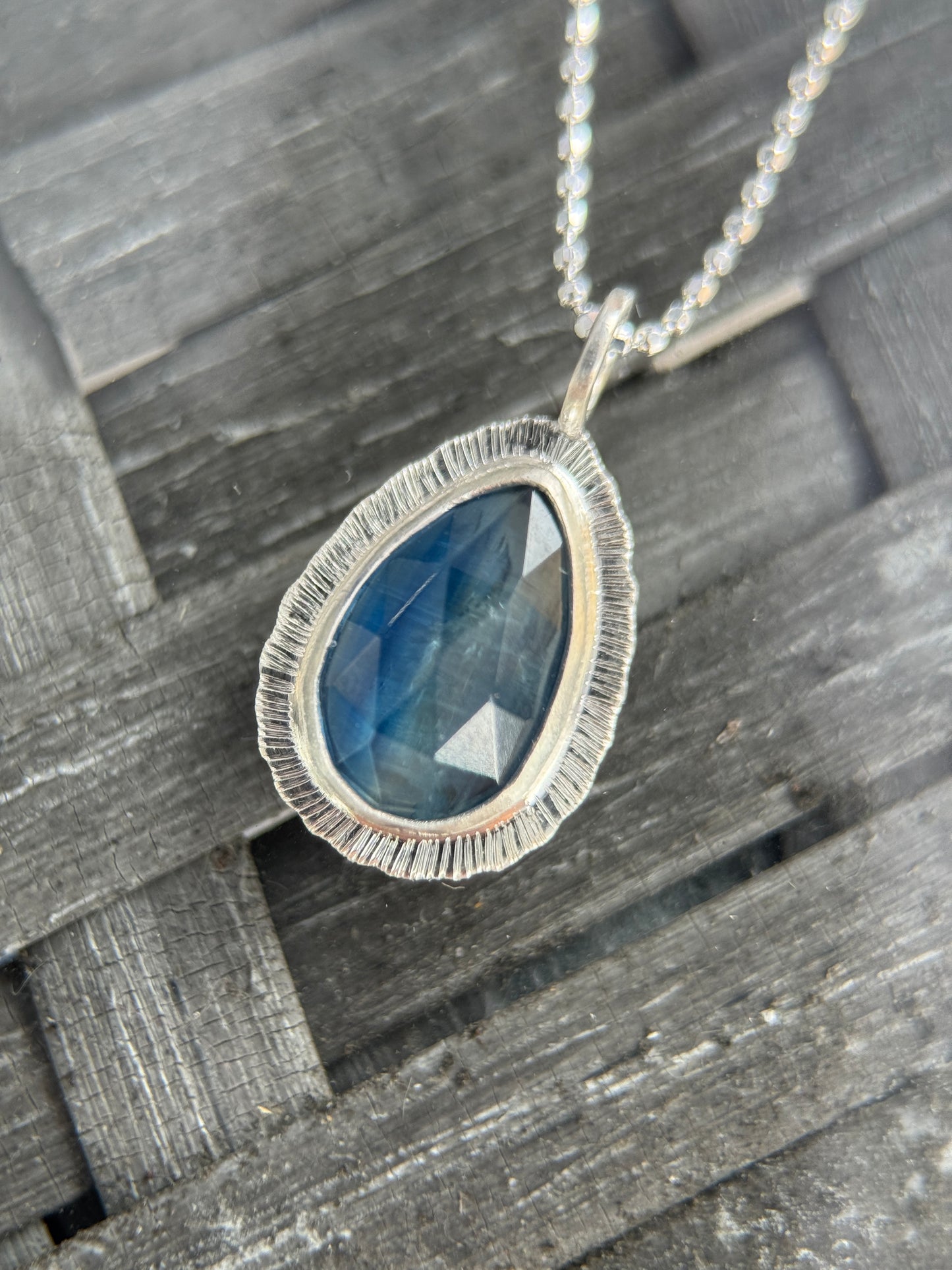 Rose cut blue Kyanite pendant