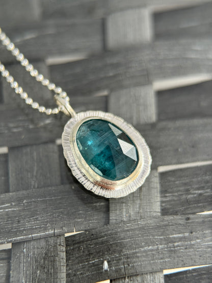Rose cut neon Kyanite pendant