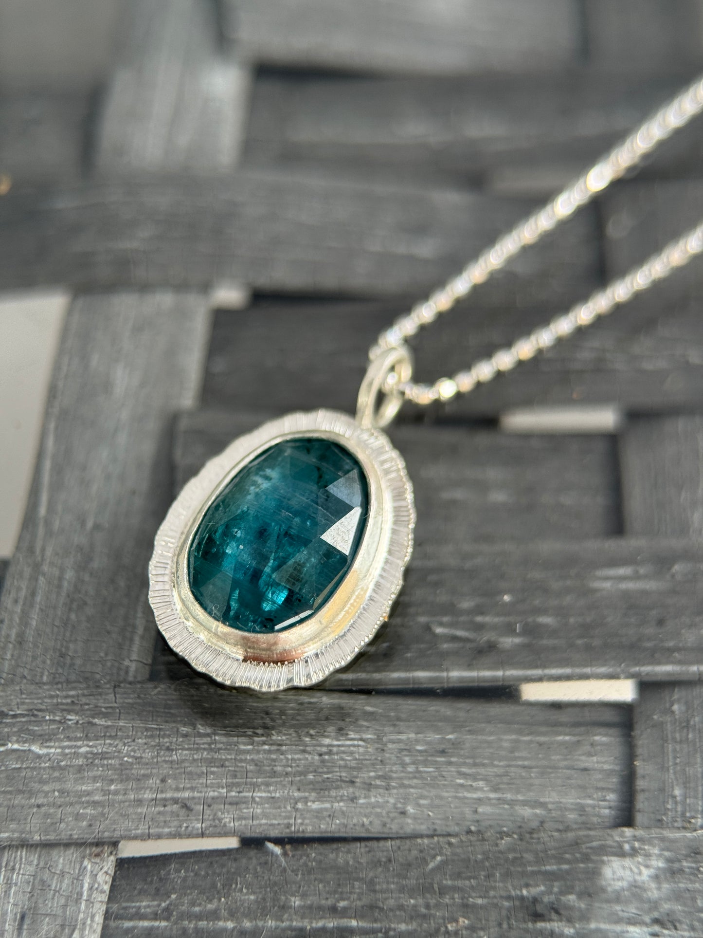 Rose cut neon Kyanite pendant