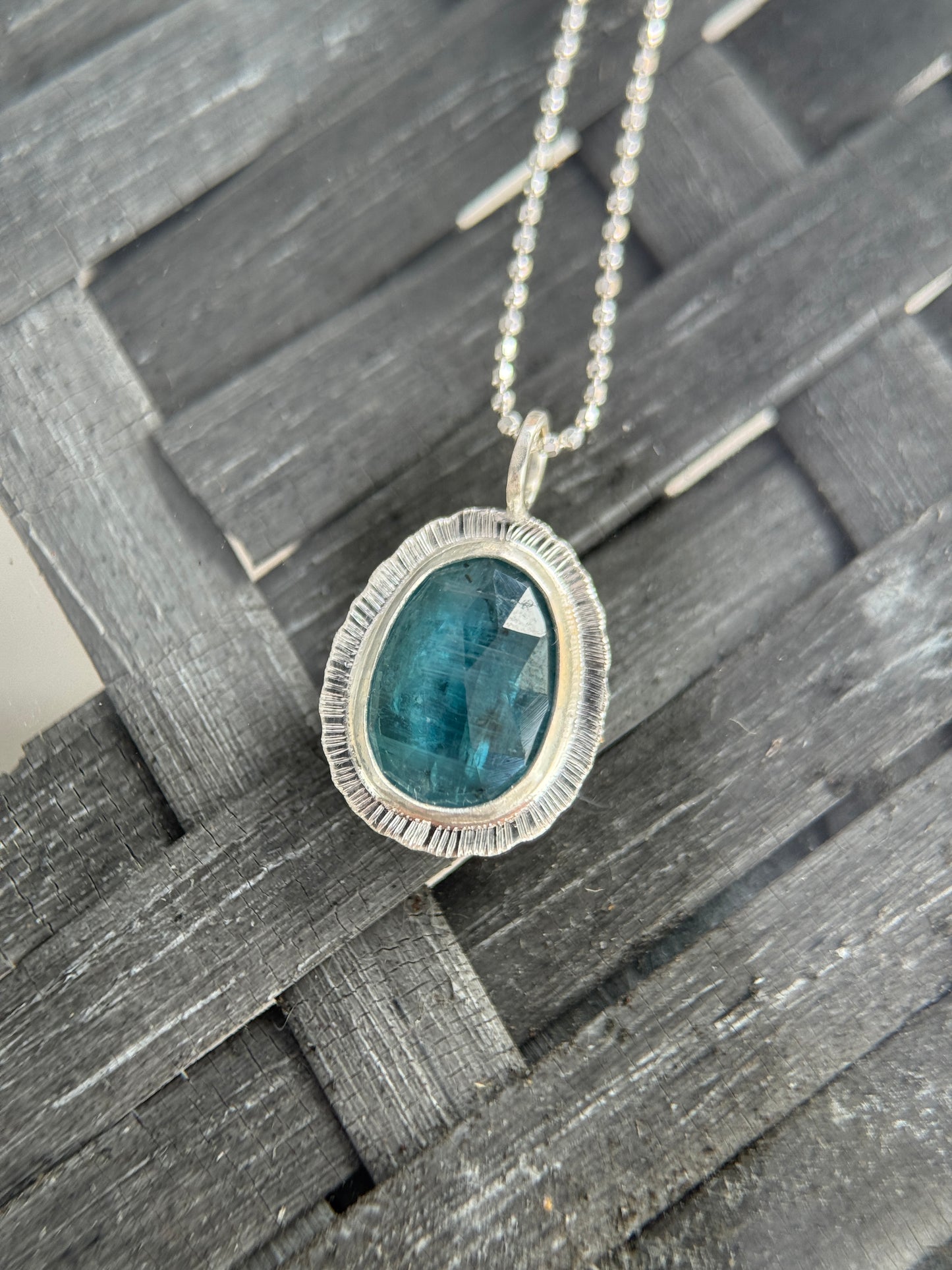 Rose cut neon Kyanite pendant