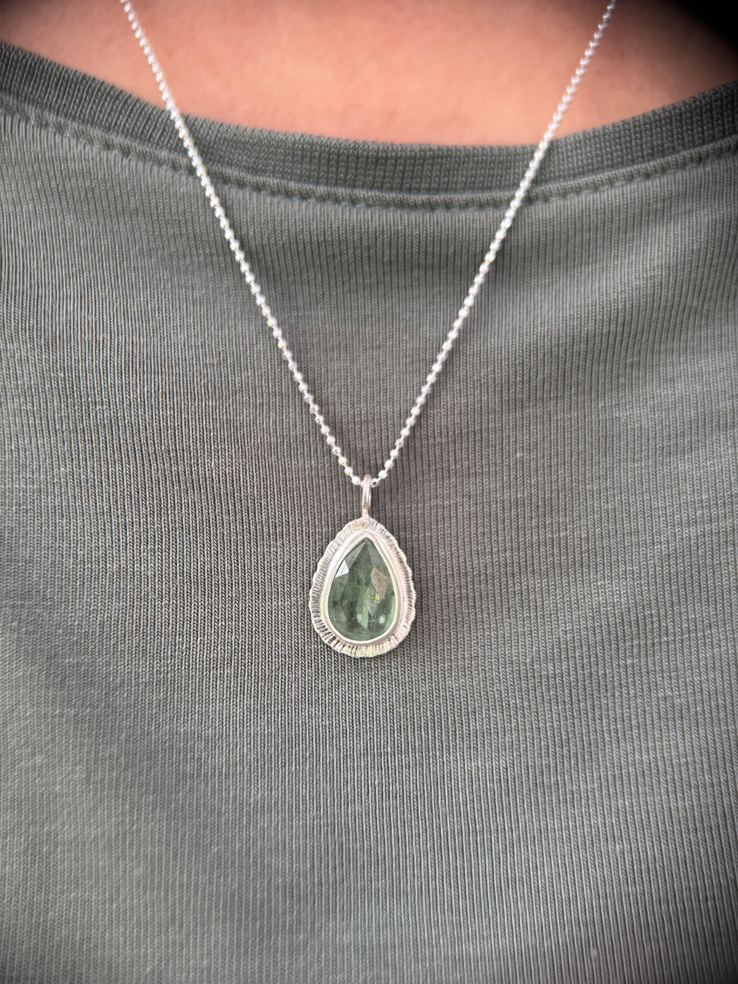 Rose cut Green Kyanite pendant