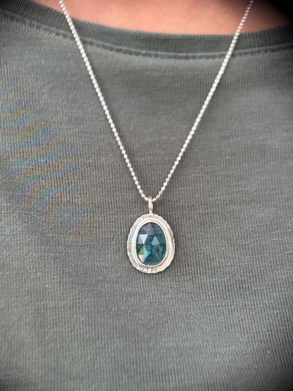 Rose cut neon Kyanite pendant