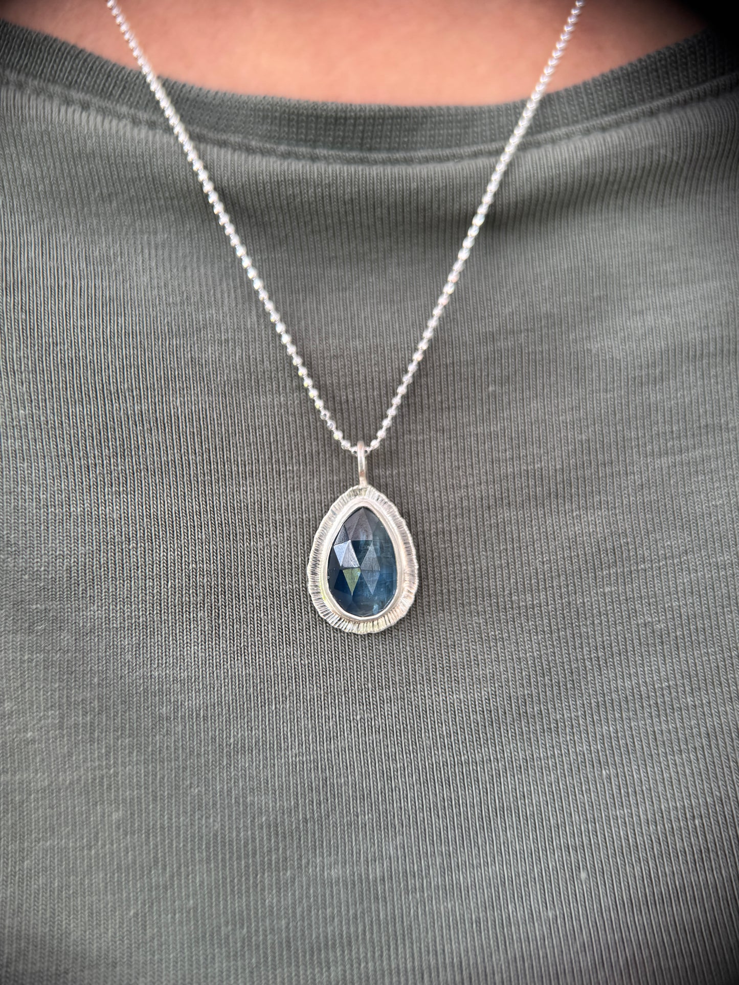 Rose cut blue Kyanite pendant