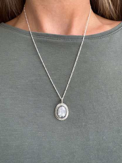 Rose cut silver grey Sapphire pendant