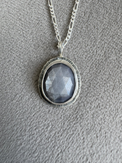 Rose cut silver grey Sapphire pendant