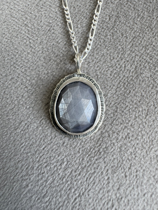 Rose cut silver grey Sapphire pendant