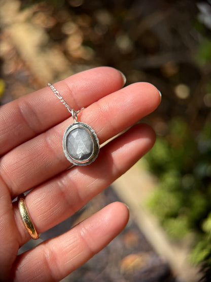 Rose cut silver grey Sapphire pendant