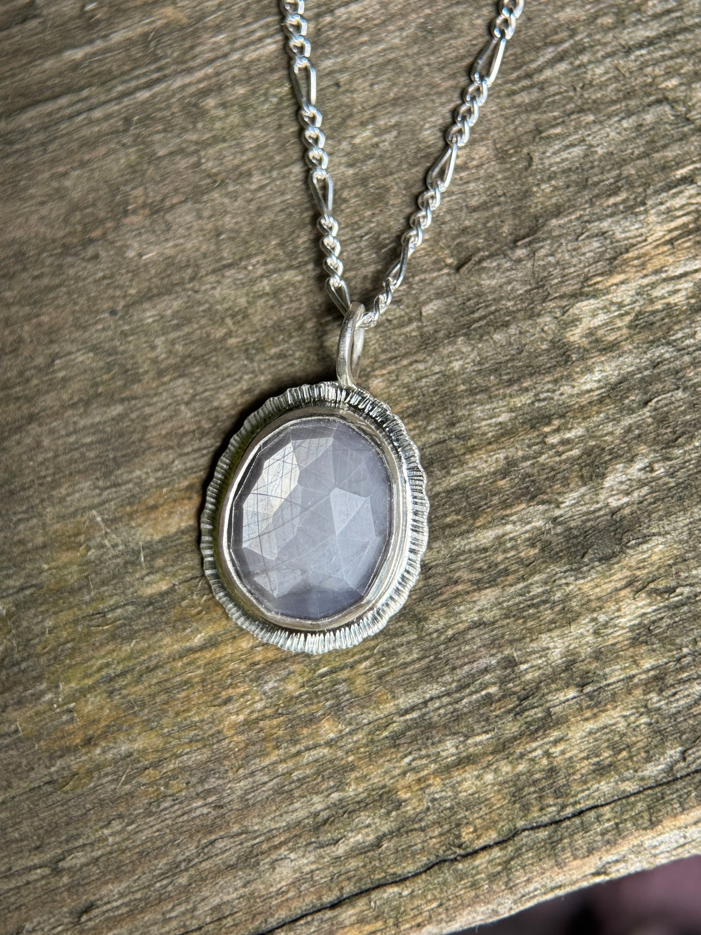 Rose cut silver grey Sapphire pendant