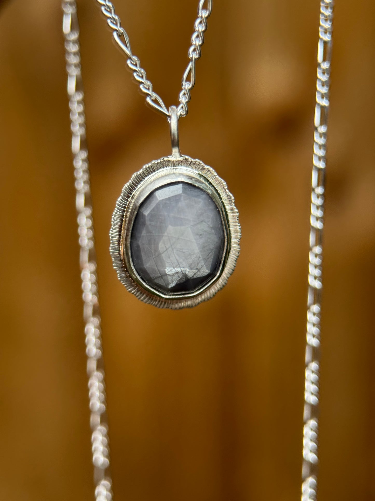 Rose cut silver grey Sapphire pendant