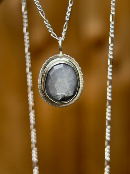 Rose cut silver grey Sapphire pendant
