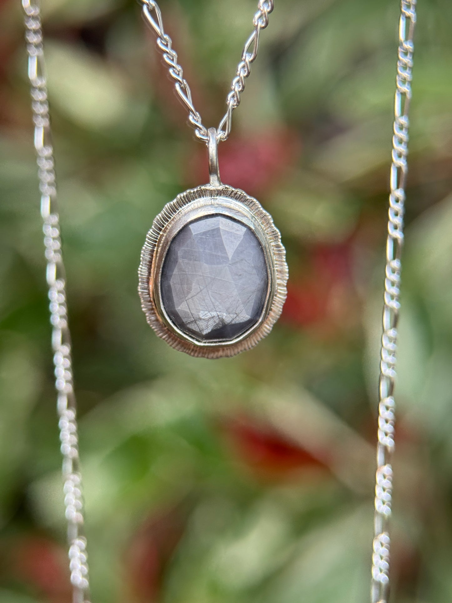 Rose cut silver grey Sapphire pendant
