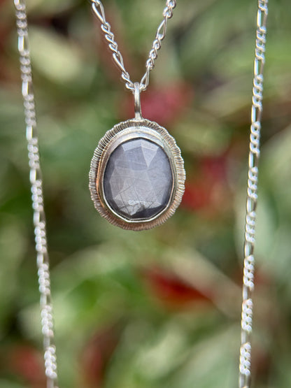 Rose cut silver grey Sapphire pendant