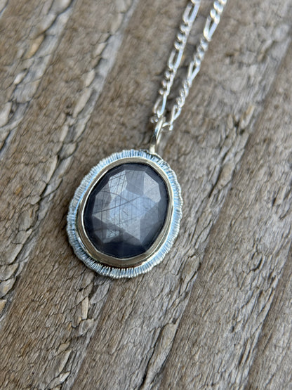Rose cut silver grey Sapphire pendant