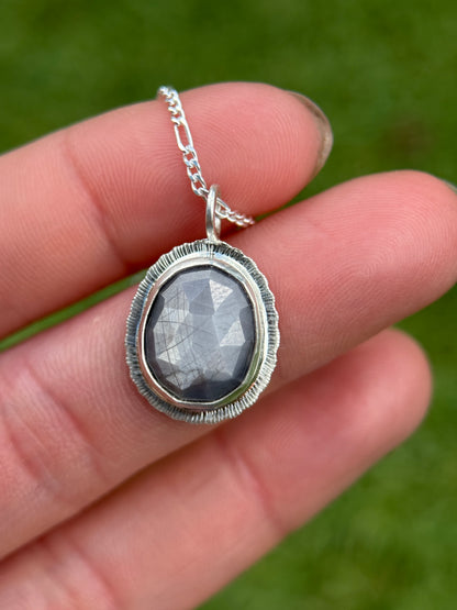 Rose cut silver grey Sapphire pendant