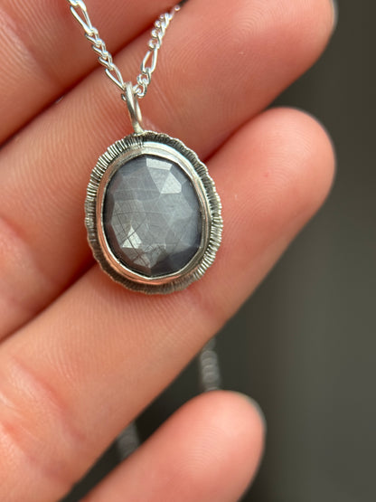 Rose cut silver grey Sapphire pendant