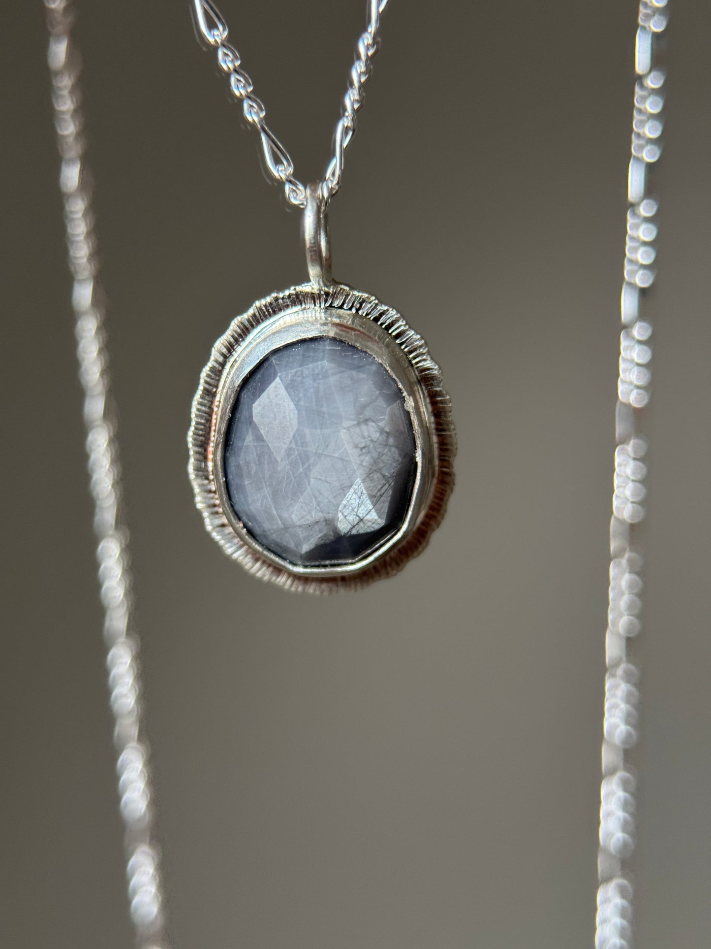 Rose cut silver grey Sapphire pendant