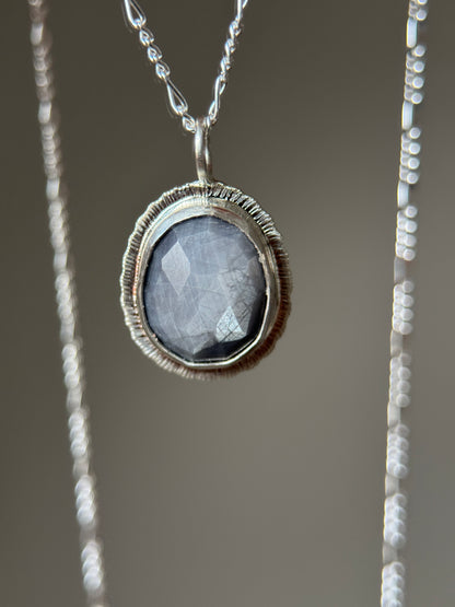 Rose cut silver grey Sapphire pendant
